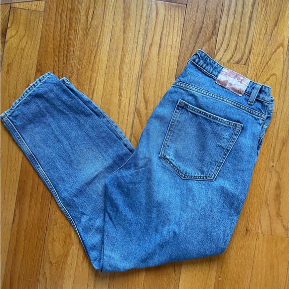 Zara Ripped High Rise Straight Leg Cropped Jeans - Picture 2 of 2